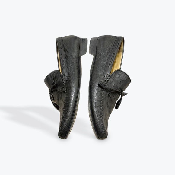 Johnston & Murphy Mens Ostrich Deerskin Loafers Black‎ Italian Handcrafted 10 M